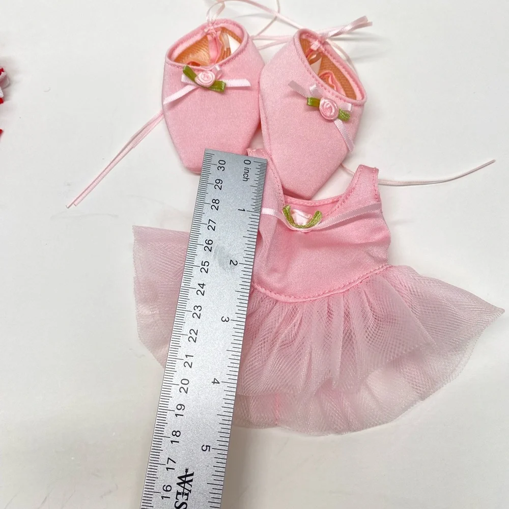 Pink Ballerina Dress & Red Cheer Outfit Set for Dolls or Small Build a Bear
